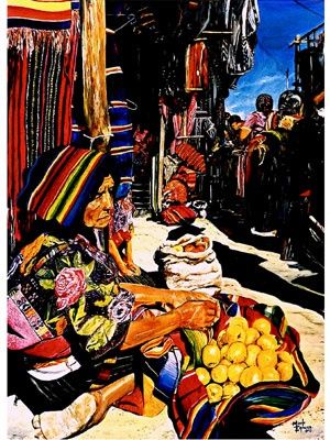 Malerei mit dem Titel "Pies descalzos" von Manolo Espindel, Original-Kunstwerk, Öl