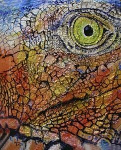 Painting titled "Iguana de cerquita" by Manolo Espindel, Original Artwork