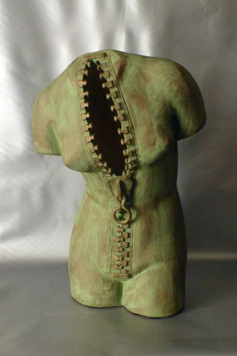 Sculptuur getiteld "zip" door Manuel Calvo, Origineel Kunstwerk, Klei