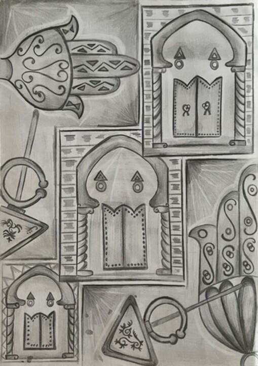 Drawing titled "Tradition et Art" by Manon Horrigue, Original Artwork, Pencil
