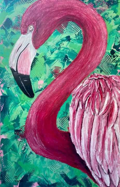 Painting titled "Le flamant rose" by Manon Vaysse, Original Artwork, Acrylic