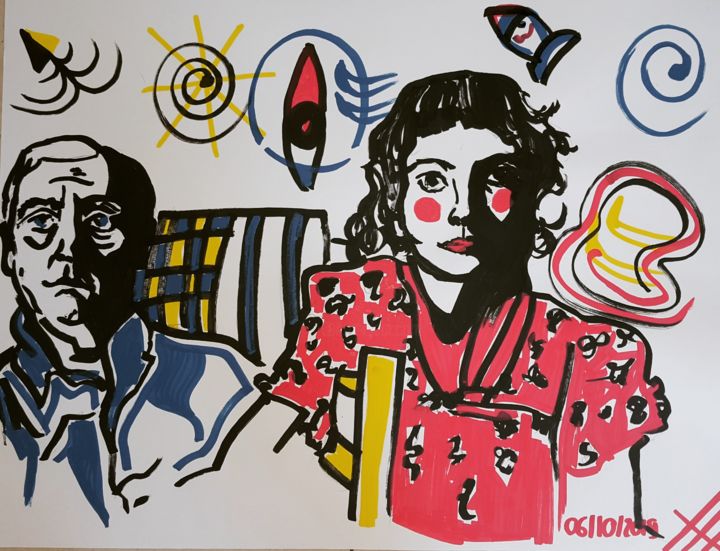 Peinture intitulée "Santa Miró, Maria" par Ernest, Œuvre d'art originale, Marqueur