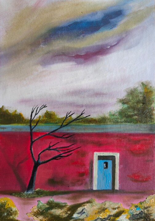 Peinture intitulée "red wall" par Manoo Tedin, Œuvre d'art originale, Huile