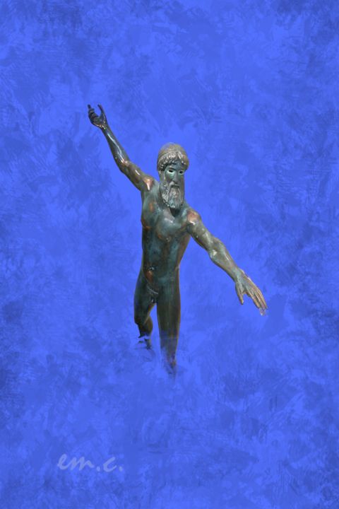 「Poseidon God Blue」というタイトルのデジタルアーツ Manos Chronakisによって, オリジナルのアートワーク, 写真モンタージュ