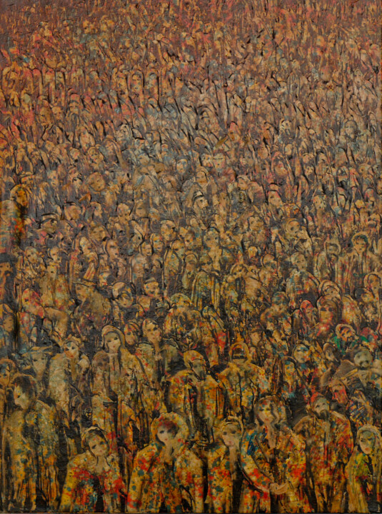 Pittura intitolato "Ensemble de foule" da Manouchehr Niazi, Opera d'arte originale, Olio