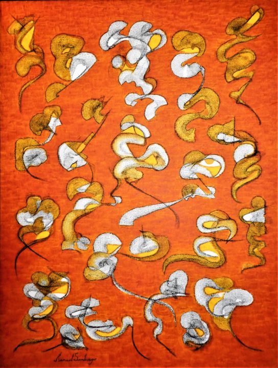 Painting titled "'EMU DANCE' 2008" by Manuel Santiago, Original Art, Oil Mounted on Stretcher frame