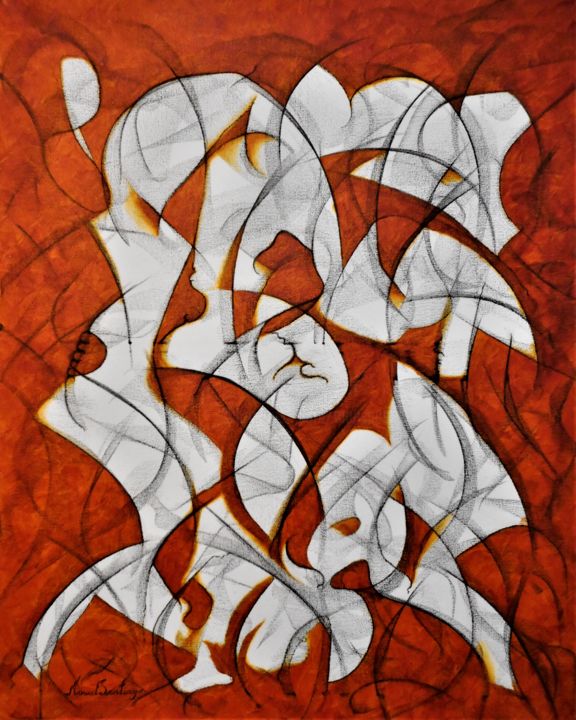 Картина под названием "'RETRATO DE DOS ALM…" - Manuel Santiago, Подлинное произведение искусства, Масло Установлен на Деревя…