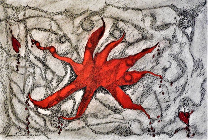 Drawing titled "'CURSE OF WAR'  2003" by Manuel Santiago, Original Artwork, Charcoal