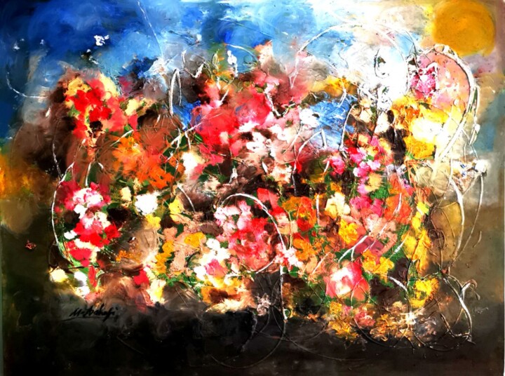 Painting titled "My Imaginary Flowers" by Mansoureh Ashrafi, Original Artwork, Oil