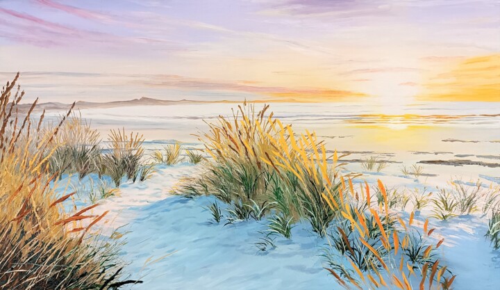 Painting titled "Evening in the dunes" by Mantas Naulickas, Original Artwork, Oil
