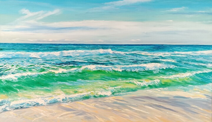 Painting titled "Beach of paradise" by Mantas Naulickas, Original Artwork, Oil