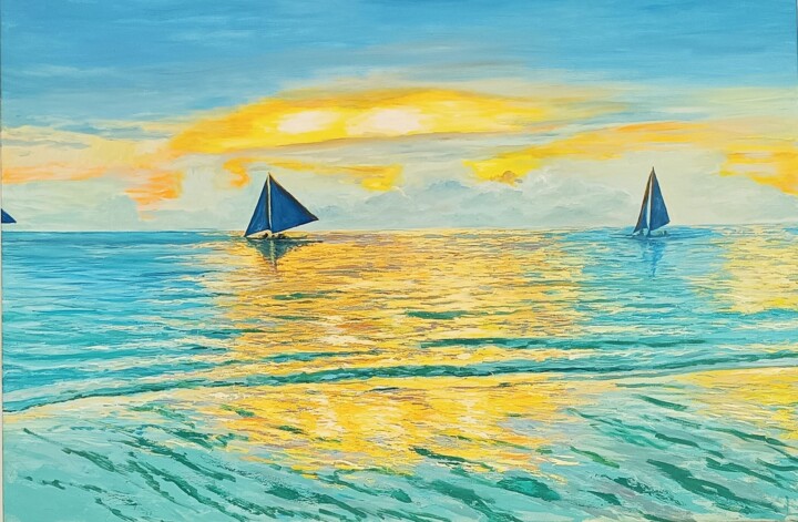 Pintura titulada "Far in the sea" por Mantas Naulickas, Obra de arte original, Oleo