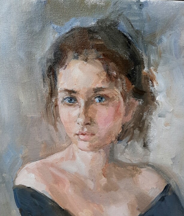 Painting titled "Портрет" by Elena Rezaeva, Original Artwork, Oil