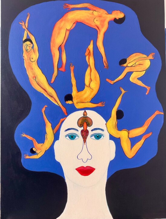 Malerei mit dem Titel "Femme versatile" von Valerie Laubie, Original-Kunstwerk, Acryl