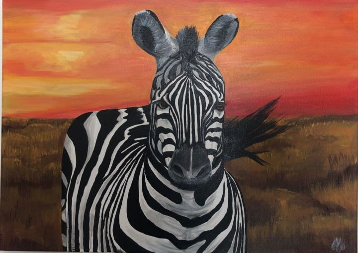 Painting titled "Zebra" by Mantuans, Original Artwork, Acrylic Mounted on Wood Stretcher frame