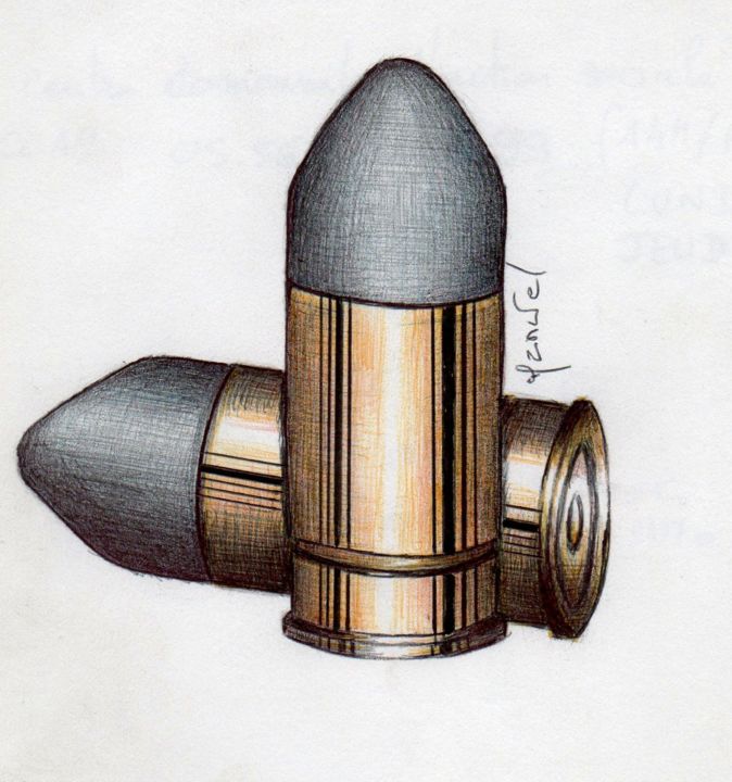 Dessin intitulée "cartouches" par Manu Draftsman, Œuvre d'art originale, Stylo à bille