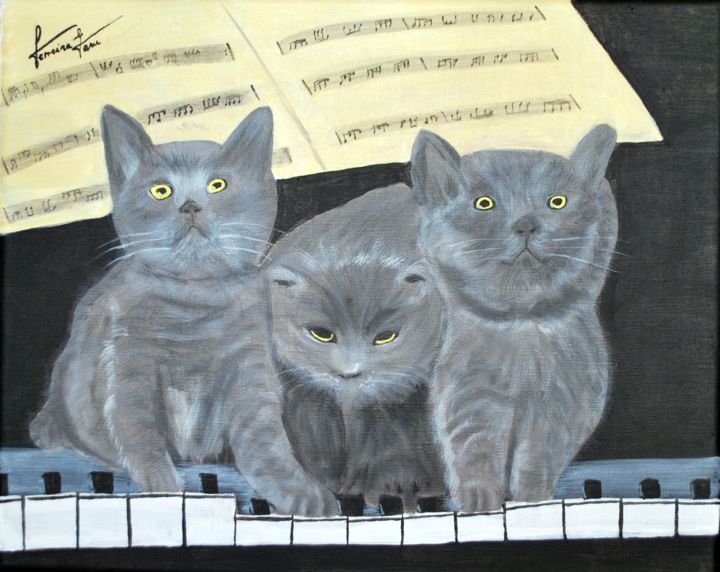 Painting titled "mélodie-chatons" by Emmanuel Ferreira, Original Artwork, Acrylic