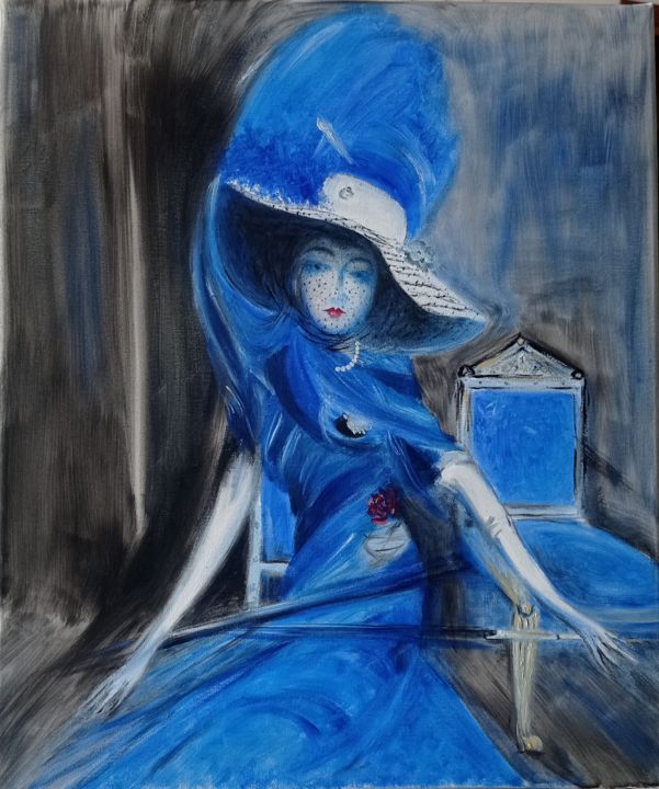 Картина под названием "Blue doll" - Manu Pintora, Подлинное произведение искусства, Масло
