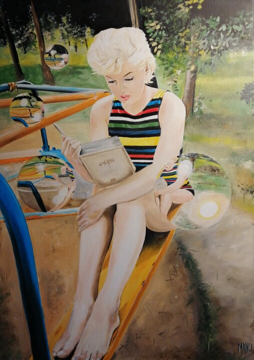 Painting titled "Norma Jeane" by Manu Surreabulliste, Original Artwork, Oil Mounted on Wood Stretcher frame