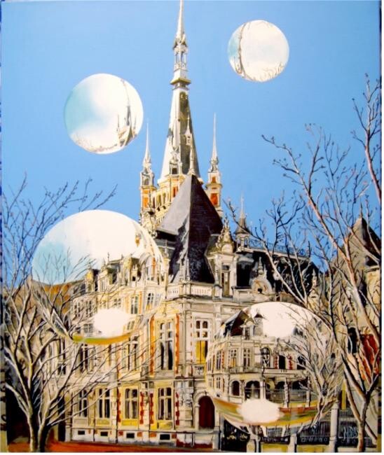 Painting titled "Le palais des bulles" by Manu Surreabulliste, Original Artwork