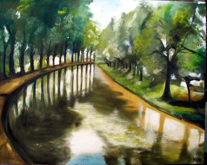 Peinture intitulée "canal du midi" par Manu Surreabulliste, Œuvre d'art originale