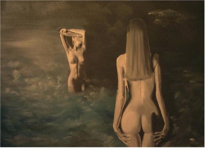 Painting titled "bain de minuit" by Manu Surreabulliste, Original Artwork