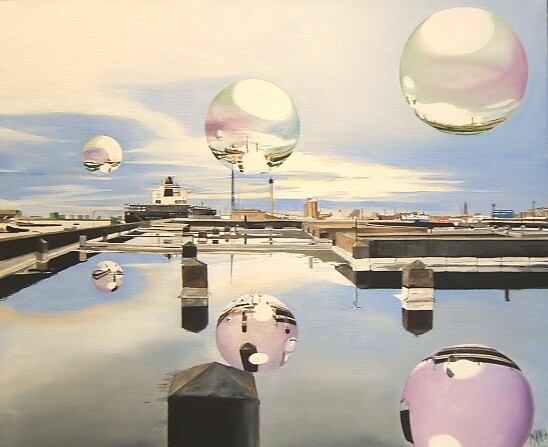 Peinture intitulée "Vision effet mer du…" par Manu Surreabulliste, Œuvre d'art originale