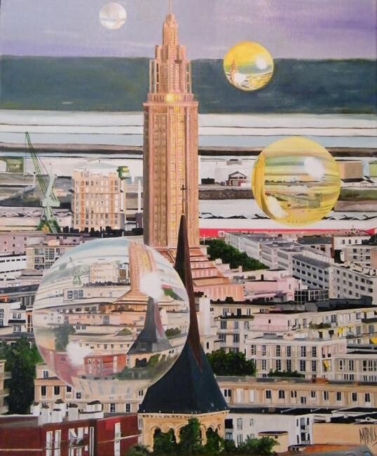 Malerei mit dem Titel "Cent ans les sépare…" von Manu Surreabulliste, Original-Kunstwerk, Öl Auf Keilrahmen aus Holz montiert