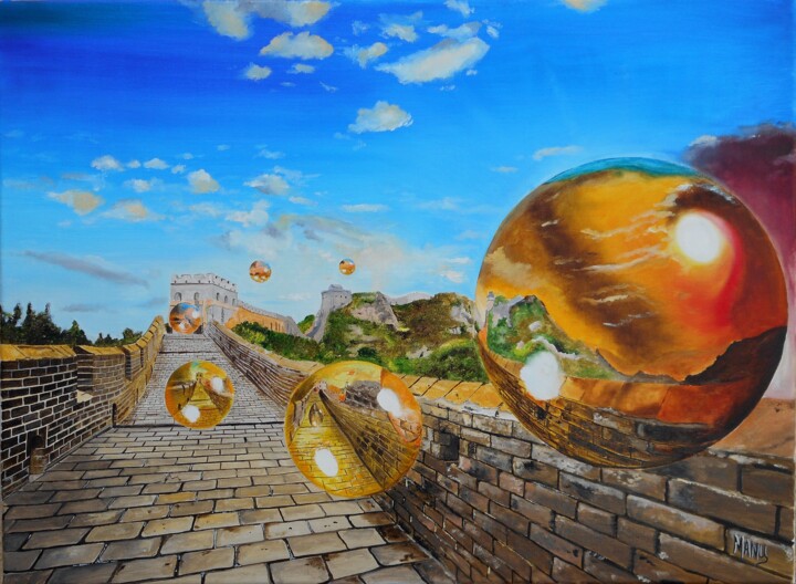 Painting titled "la-grande-muraille-…" by Manu Surreabulliste, Original Artwork, Oil