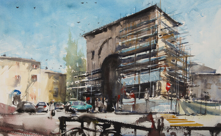 Peinture intitulée "Florence ancient ga…" par Manu Toxxic, Œuvre d'art originale, Aquarelle