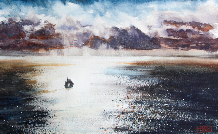 Malerei mit dem Titel "Sailing ship Series…" von Manu Toxxic, Original-Kunstwerk, Aquarell