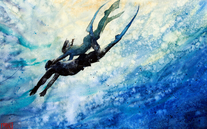 Peinture intitulée "03 - Plongée libre…" par Manu Toxxic, Œuvre d'art originale, Aquarelle