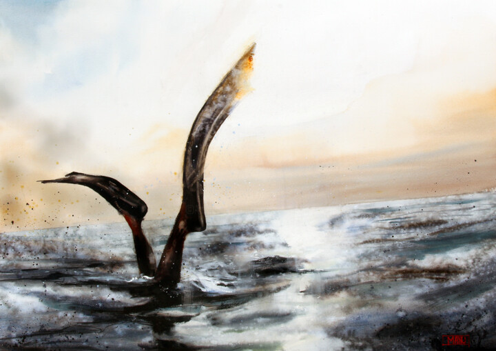 Peinture intitulée "Plongée dans le noir" par Manu Toxxic, Œuvre d'art originale, Aquarelle