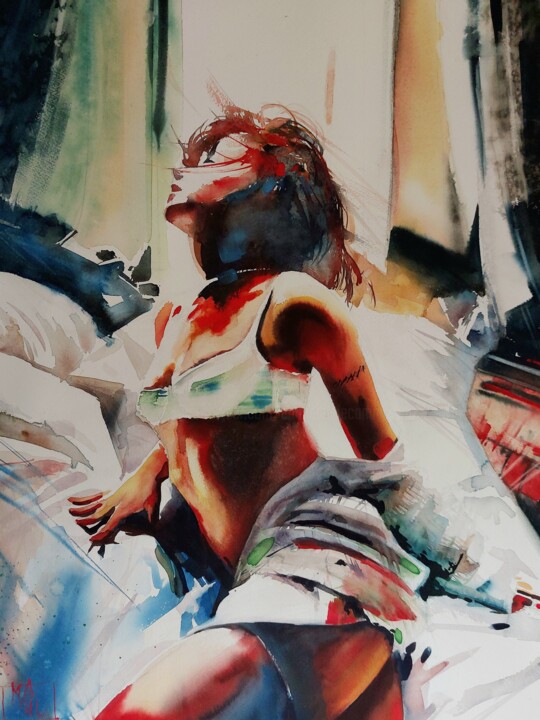 Painting titled "She is" by Manu Toxxic, Original Artwork, Watercolor