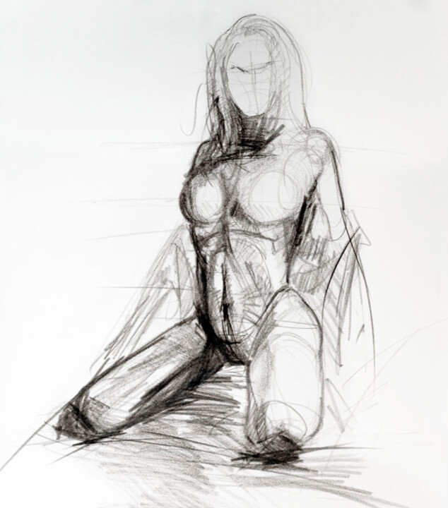 Drawing titled "Woman 008" by Manu Toxxic, Original Artwork, Charcoal