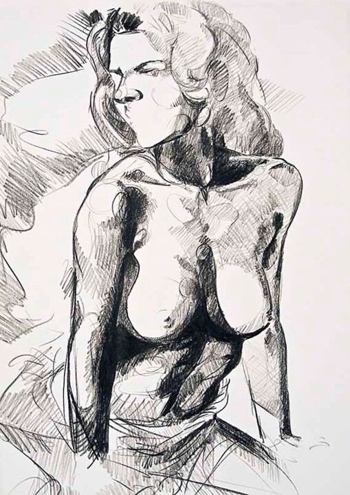 Drawing titled "Nude girl 012" by Manu Toxxic, Original Artwork, Charcoal