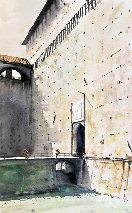 「Castello Sforzesco…」というタイトルの絵画 Manu Toxxicによって, オリジナルのアートワーク, 水彩画