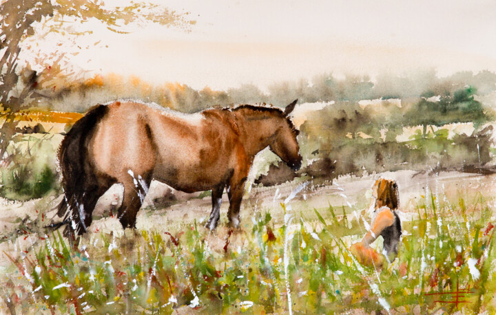"Mara and the Horse" başlıklı Tablo Manu Toxxic tarafından, Orijinal sanat, Suluboya