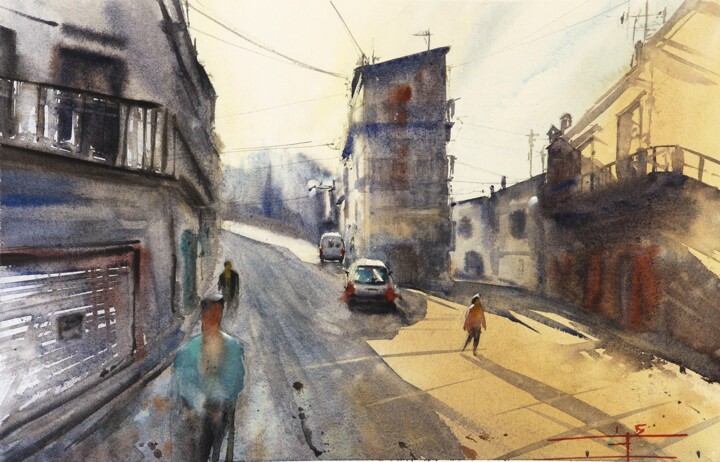 Schilderij getiteld "Deep Italy - Street…" door Manu Toxxic, Origineel Kunstwerk, Aquarel