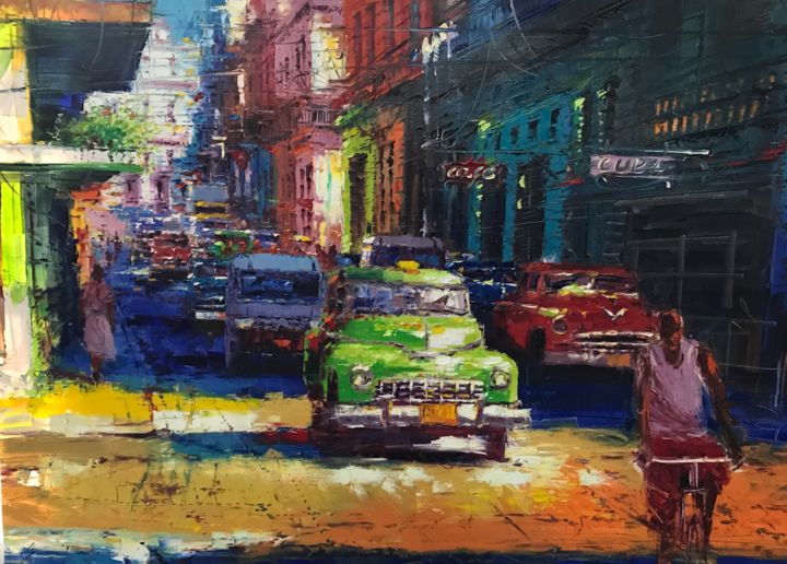 Pittura intitolato "Calles de la Habana" da Manuel Alejandro Moreno Pupo, Opera d'arte originale, Olio