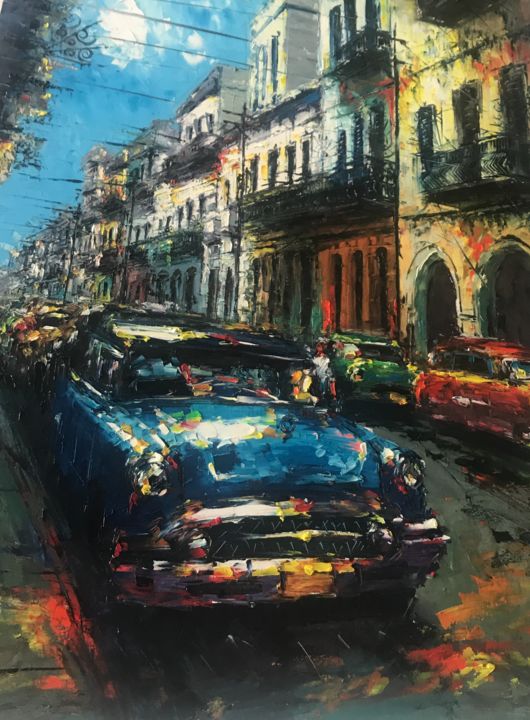 Pittura intitolato "Viaje por la Habana" da Manuel Alejandro Moreno Pupo, Opera d'arte originale, Olio