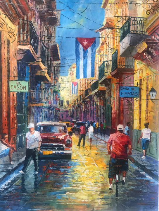 Pittura intitolato "La Vida en la Habana" da Manuel Alejandro Moreno Pupo, Opera d'arte originale, Olio