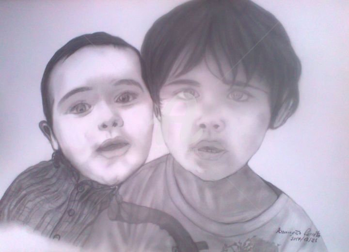Desenho intitulada "os-dois-irmaos.jpg" por Assunção Carreto, Obras de arte originais, Carvão