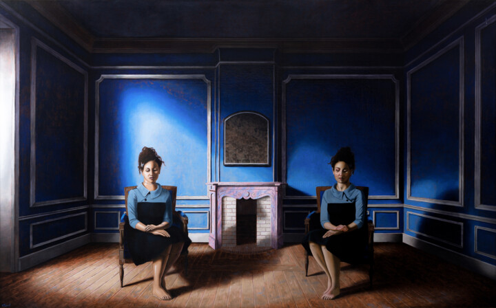 Peinture intitulée "Le Désert Bleu" par Manuel Dampeyroux, Œuvre d'art originale, Huile