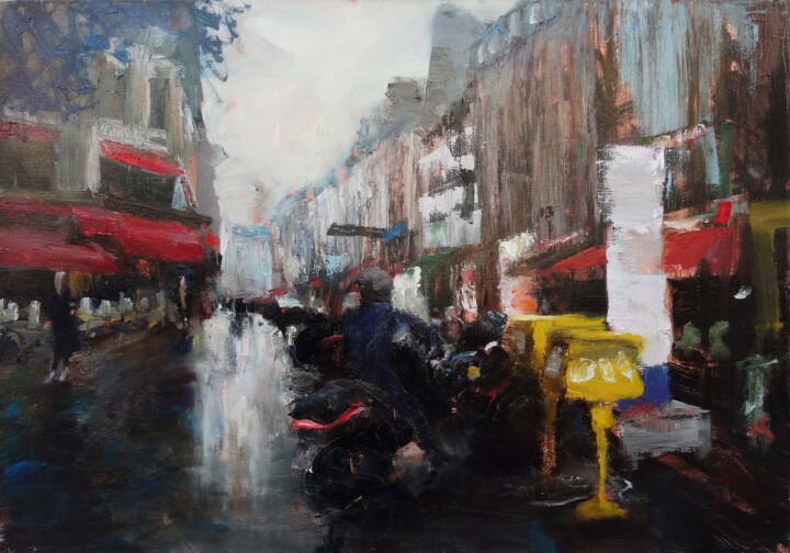 Schilderij getiteld "Rue de la Roquette" door Manuel Leonardi, Origineel Kunstwerk, Olie