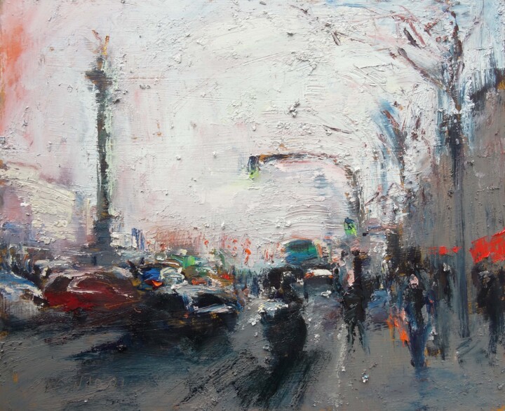 Painting titled "Bastille trafic" by Manuel Leonardi, Original Artwork, Oil