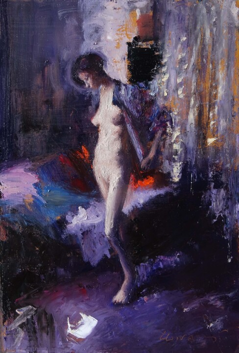 Painting titled "Joséphine violette" by Manuel Leonardi, Original Artwork, Oil