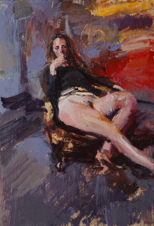 Pittura intitolato "Pauline fume encore" da Manuel Leonardi, Opera d'arte originale, Olio