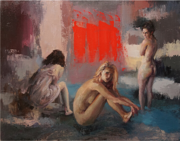 Painting titled "Thermes" by Manuel Leonardi, Original Artwork, Oil