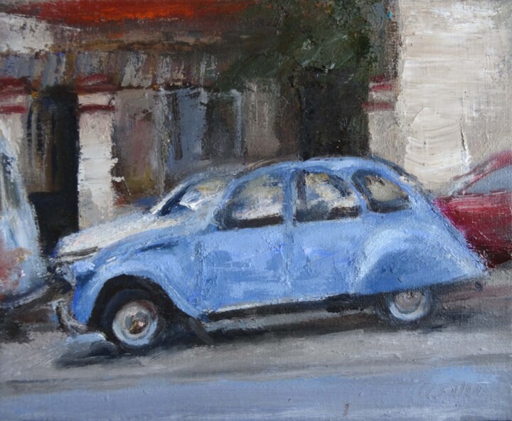 Painting titled "citroen 2cv" by Manuel Leonardi, Original Artwork, Oil